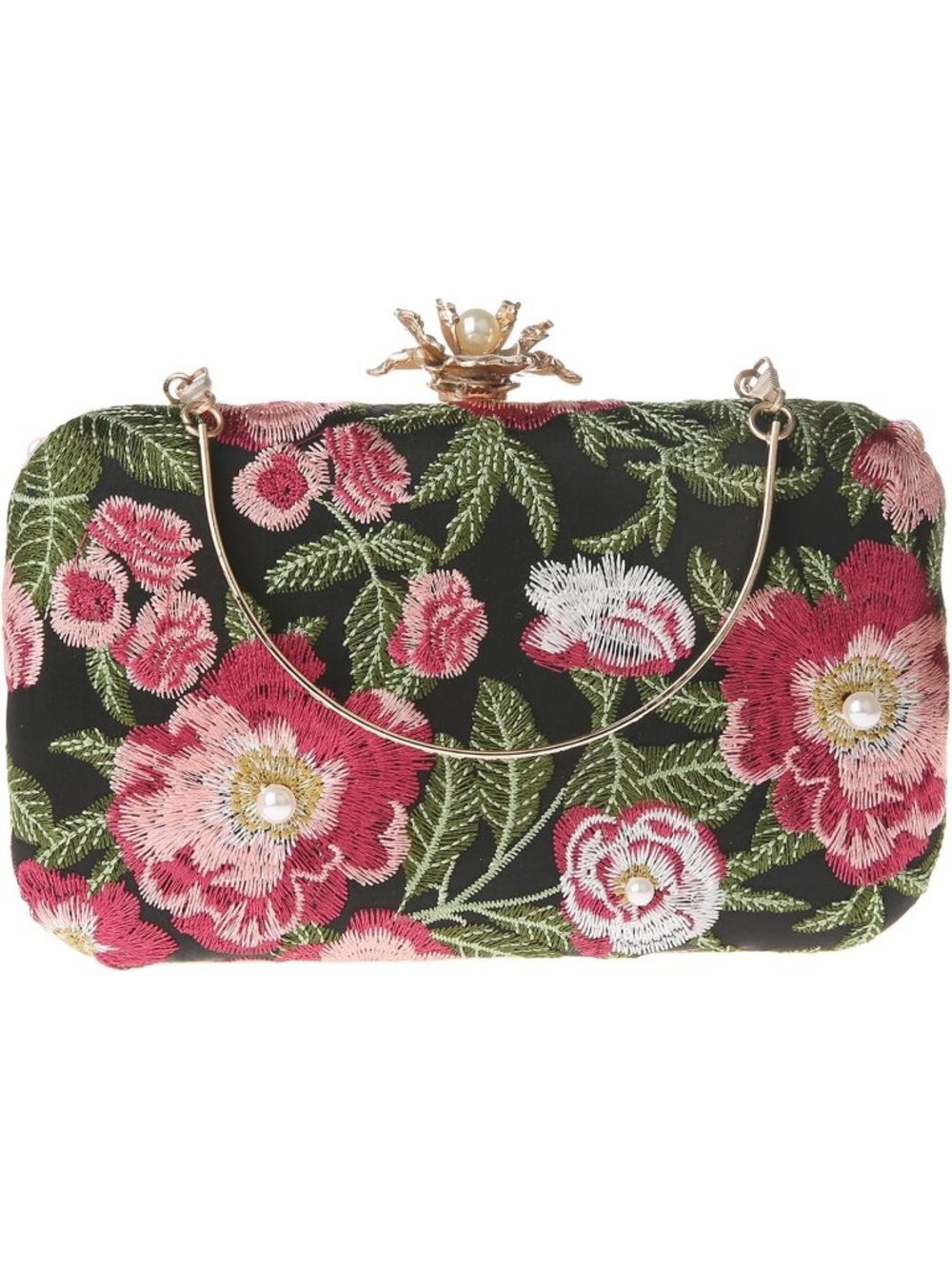 Women's Red Vintage Floral Embroidery Clutch Elegant Pearl Design For Wedding